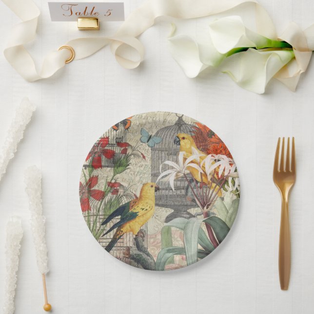 Parrot Yellow Tropical Antique Flower  Paper Plate (Wedding)