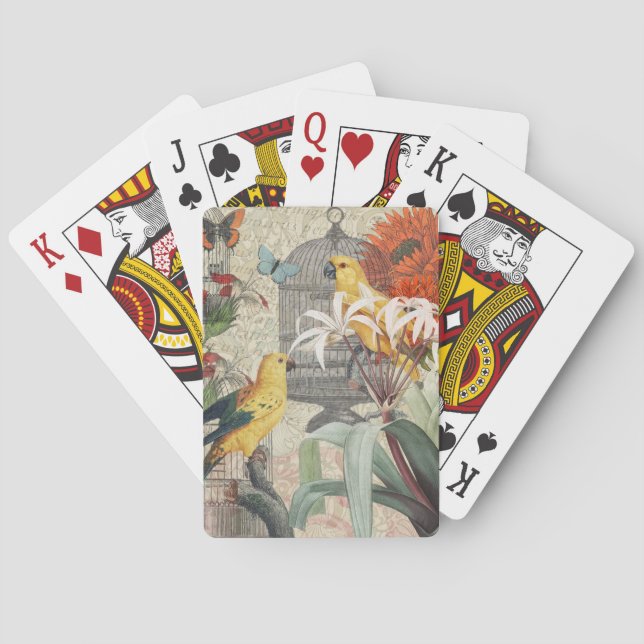 Parrot Yellow Tropical Antique Flower  Playing Cards (Back)