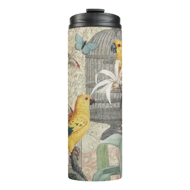 Parrot Yellow Tropical Antique Flower  Thermal Tumbler (Front)