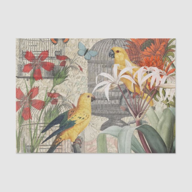 Parrot Yellow Tropical Antique Flower  Tissue Paper (Front)