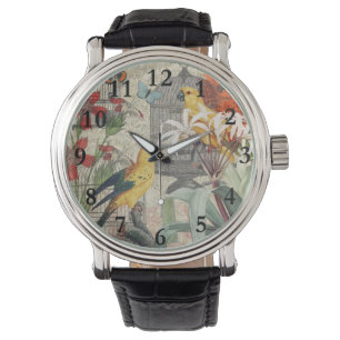 Parrot Yellow Tropical Antique Flower Watch