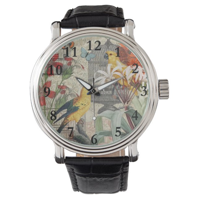 Parrot Yellow Tropical Antique Flower  Watch (Front)