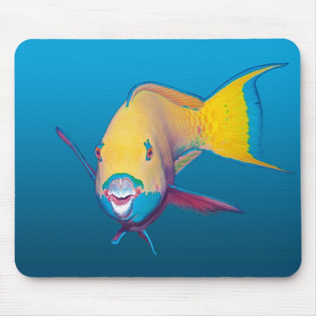 Parrotfish Close-up! Gradient blue background |  Mouse Mat (Front)