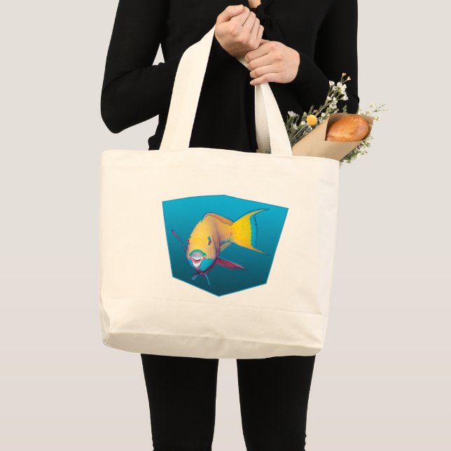 Parrotfish - Design gradient blue background |  Large Tote Bag (Front (Product))