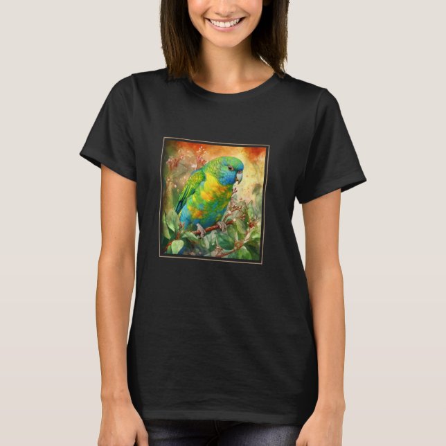 Parrotlet Garden Flowers Painting Pet Mum Dad T-Shirt (Front)