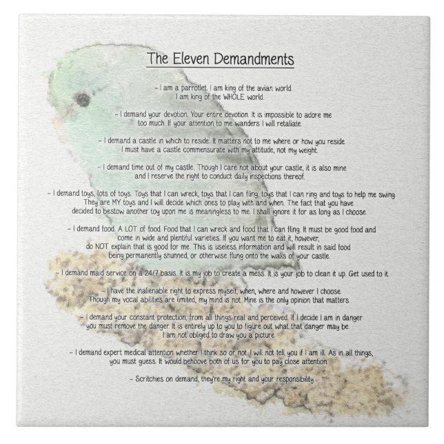 Parrotlets' Eleven Demandments Tile (Front)