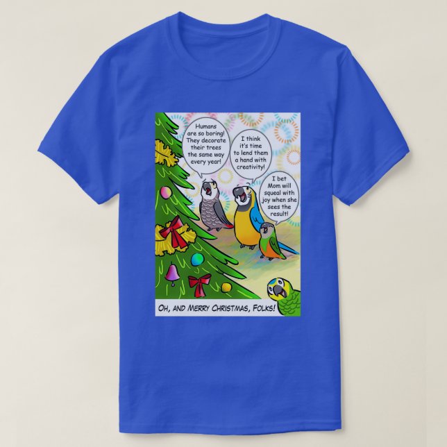 Parrots and Christmas tree T-Shirt (Design Front)