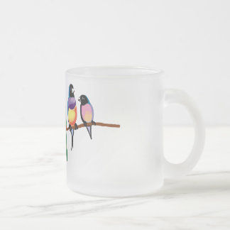 Parrots and finches frosted glass coffee mug