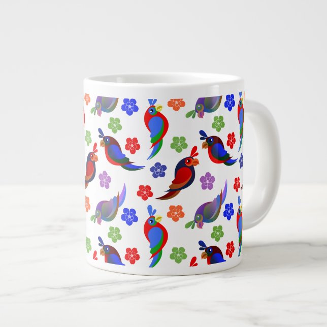 Parrots and Flowers Large Coffee Mug (Front Right)