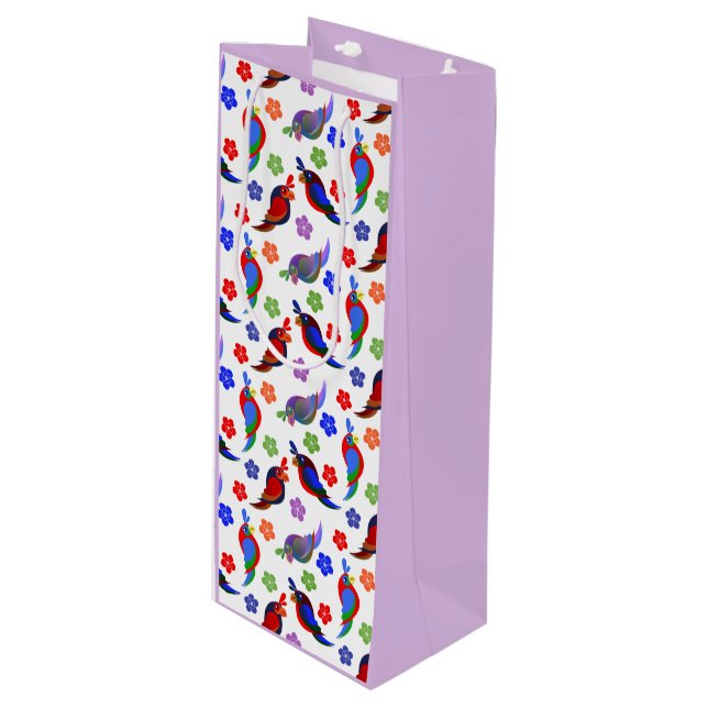 Parrots and Flowers Wine Gift Bag (Front Angled)