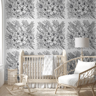 Parrots And Lilly Fabric Pencil Art on Colouring  Wallpaper