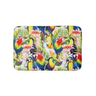 Parrots And Palm Leaves Bath Mat
