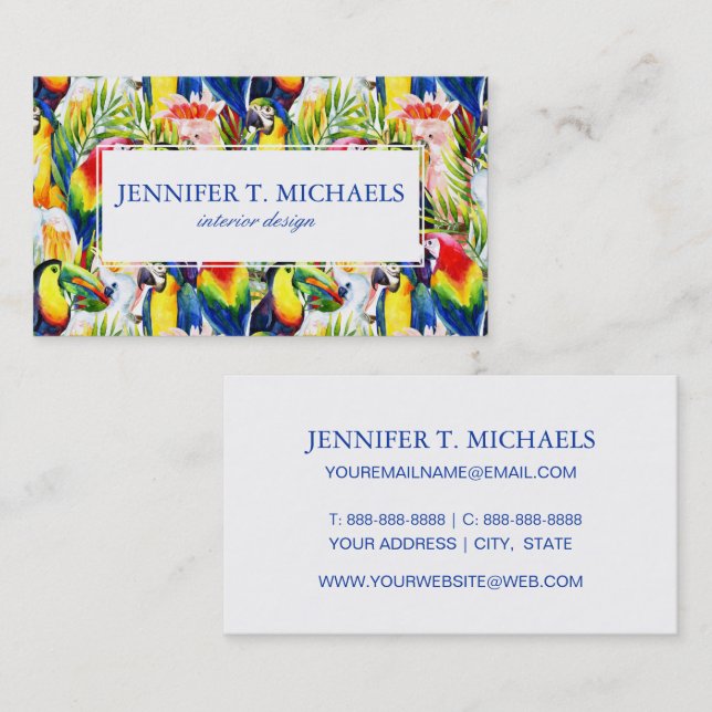 Parrots And Palm Leaves Business Card (Front/Back)