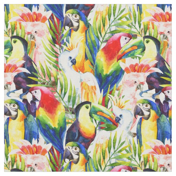 Watercolor Style Parrots Fabric Zazzle