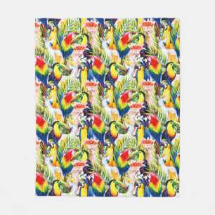 Parrots And Palm Leaves Fleece Blanket