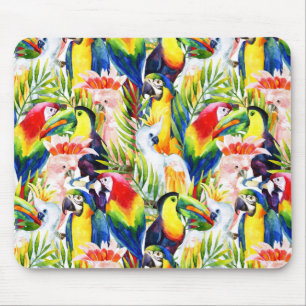 Parrots And Palm Leaves Mouse Mat