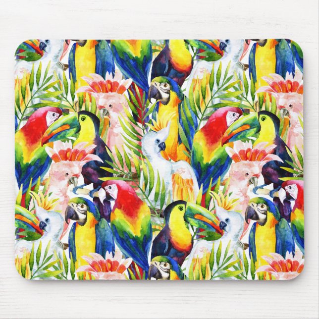 Parrots And Palm Leaves Mouse Mat (Front)