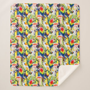 Parrots And Palm Leaves Sherpa Blanket