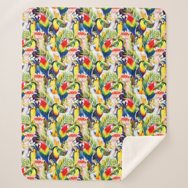 Parrots And Palm Leaves Sherpa Blanket (Front)