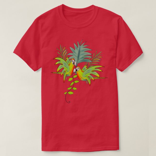 Parrots and Palm Leaves T-Shirt (Design Front)
