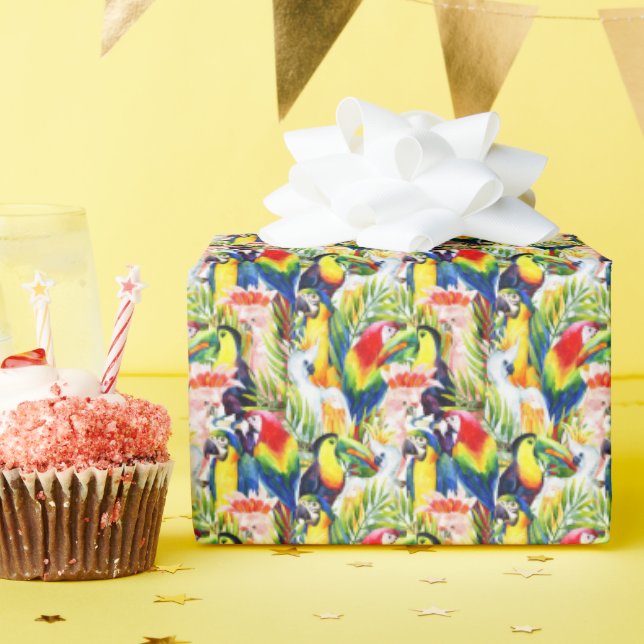 Parrots And Palm Leaves Wrapping Paper (Birthday Party)