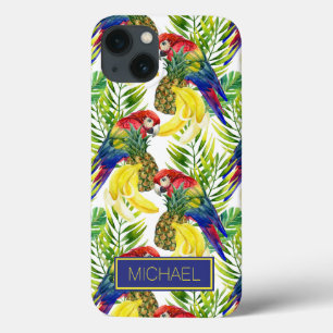 Parrots And Tropical Fruit   Add Your Name iPhone 13 Case