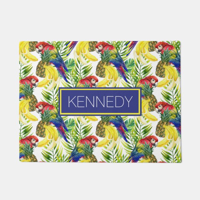 Parrots And Tropical Fruit | Add Your Name Doormat (Front)
