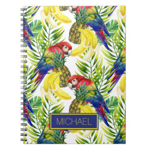 Parrots And Tropical Fruit Add Your Name Notebook