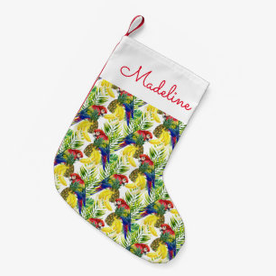 Parrots And Tropical Fruit   Add Your Name Small Christmas Stocking