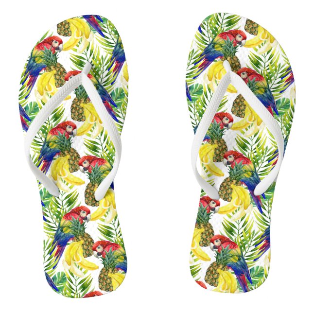 Parrots And Tropical Fruit Flip Flops (Footbed)