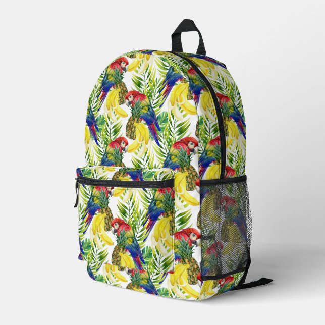 Parrots And Tropical Fruit Printed Backpack (Back Corner Right)
