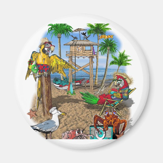 Parrots Beach Party Magnet (Front)