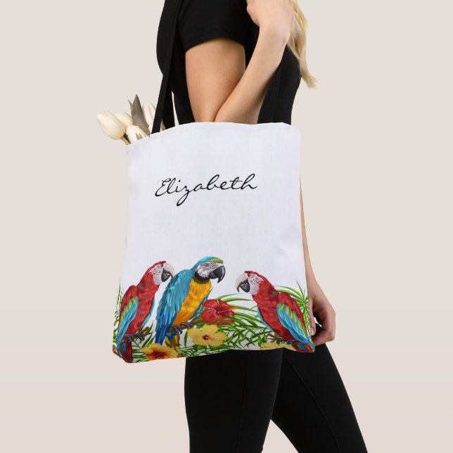 Parrots birds name script tote bag (Close Up)