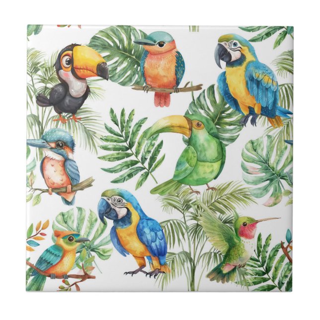 Parrots birds tropical pattern tile (Front)