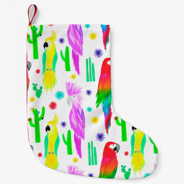 Parrots colorful seamless hand drawn pattern small christmas stocking (Front)