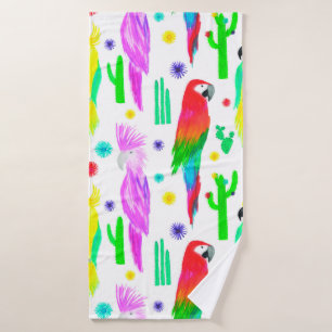 Parrots colourful seamless hand drawn pattern bath towel