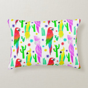 Parrots colourful seamless hand drawn pattern decorative cushion