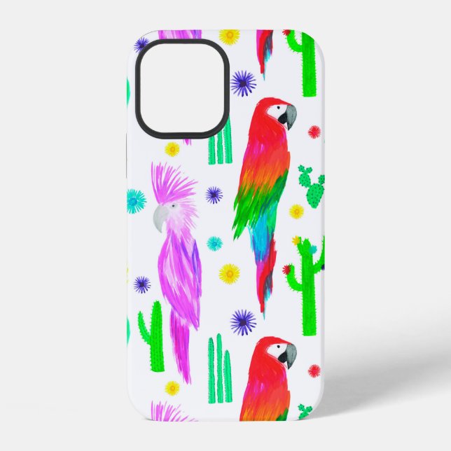 Parrots colourful seamless hand drawn pattern iPhone case (Back)
