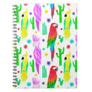 Parrots colourful seamless hand drawn pattern notebook