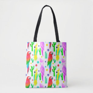 Parrots colourful seamless hand drawn pattern tote bag