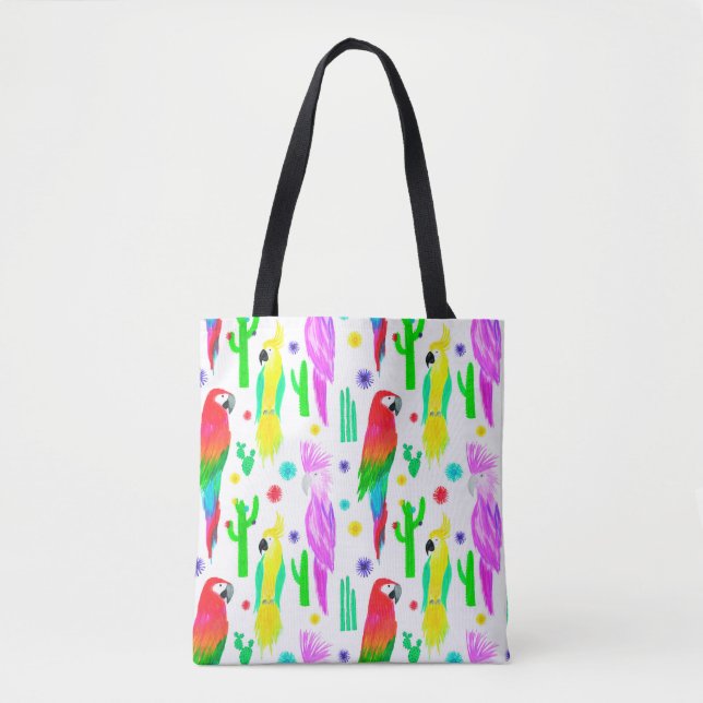 Parrots colourful seamless hand drawn pattern tote bag (Front)