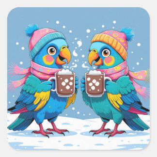 Parrots drink hot chocolate sticker