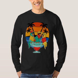 Parrots Drinking Hawaiian Vacation Sunset Palm Tre T-Shirt