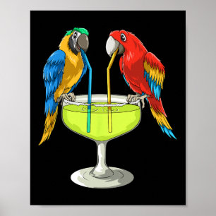 Parrots Drinking Margarita Hawaiian Vacation Beach Poster
