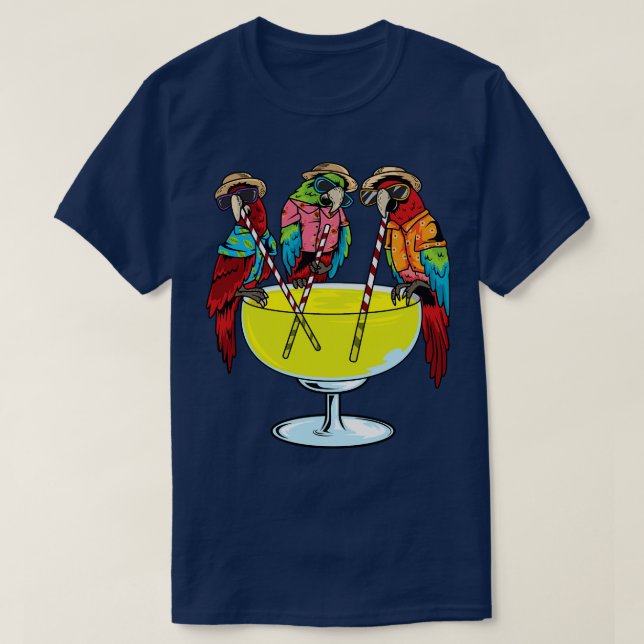 Parrots Drinking Margarita Hawaiian Vacation Birds T-Shirt (Design Front)