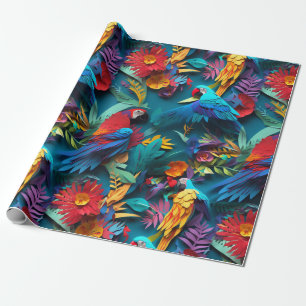 Parrots Floral Kirigami Wrapping Paper
