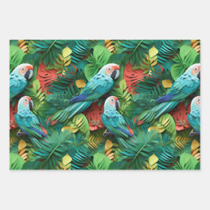 Parrots Floral Kirigami Wrapping Paper Sheet