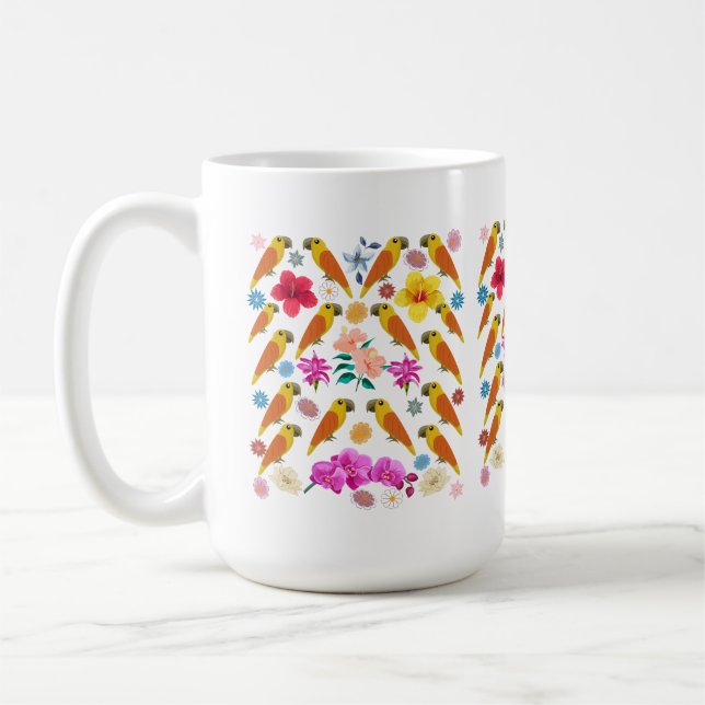 Parrots & Flowers Coffee Mug (Left)