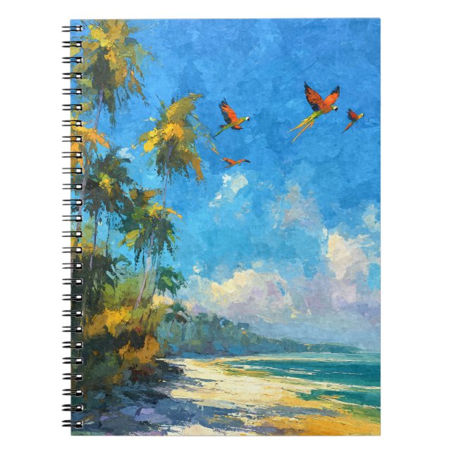 Parrots Flying Tropical Ocean Sky Art Notebook (Front)