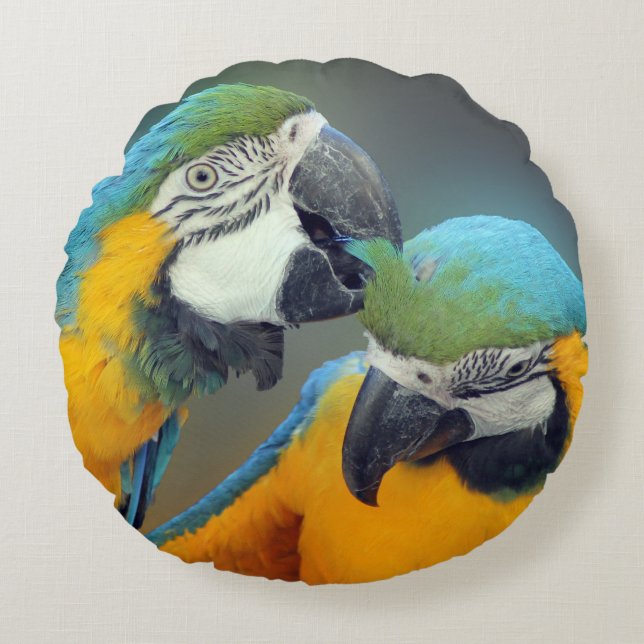 Parrots in love round cushion (Front)